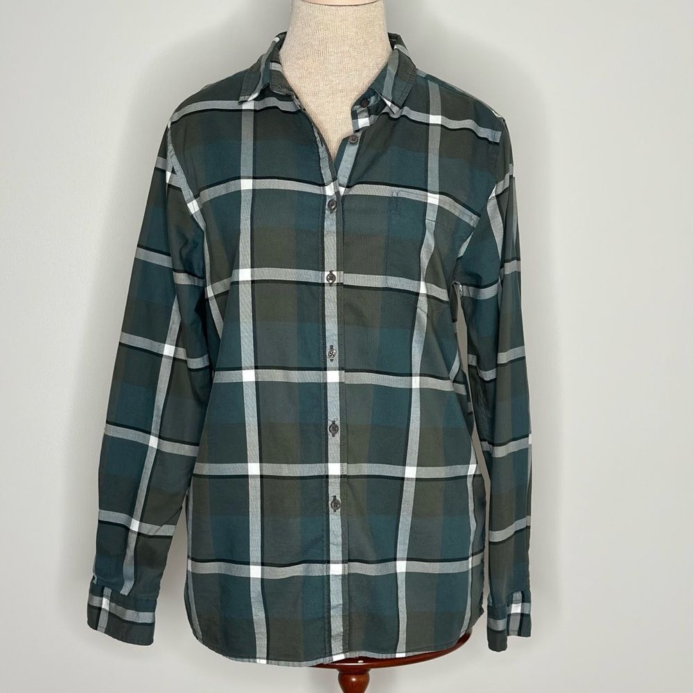 Barbour Women's Winter Tartan Relaxed Fit Green Plaid Button Down size 8